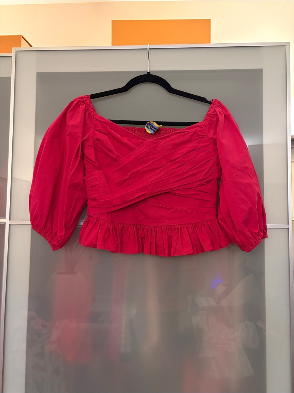 Women’s Pink Puff Sleeve Ruffle wrap Top